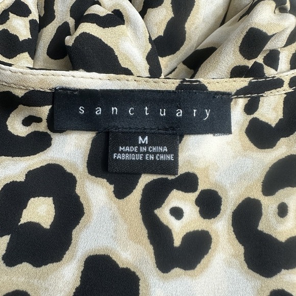 Y2K Animal Print Womens Top M Derona Surplice Beige Leopard Ruffle Classic Mob - Picture 12 of 13